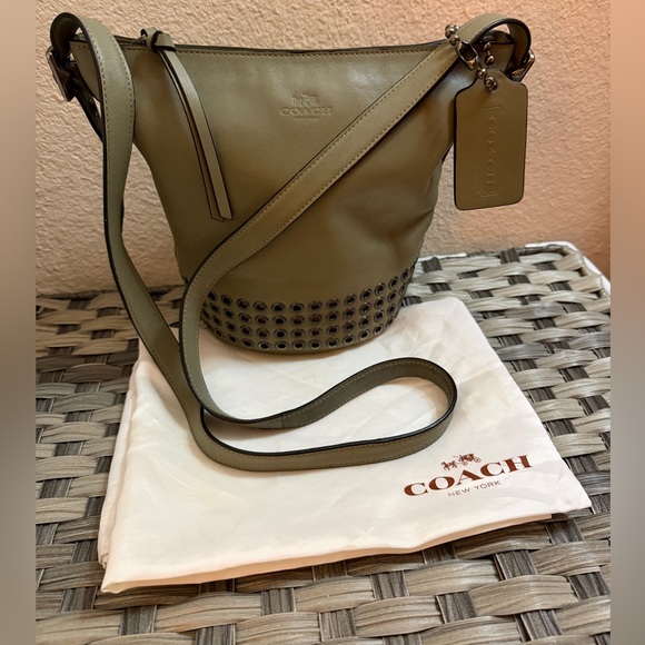 Coach Handbags - Coach Bleecker Grommets Leather Bucket Crossbody Olive Green 32386